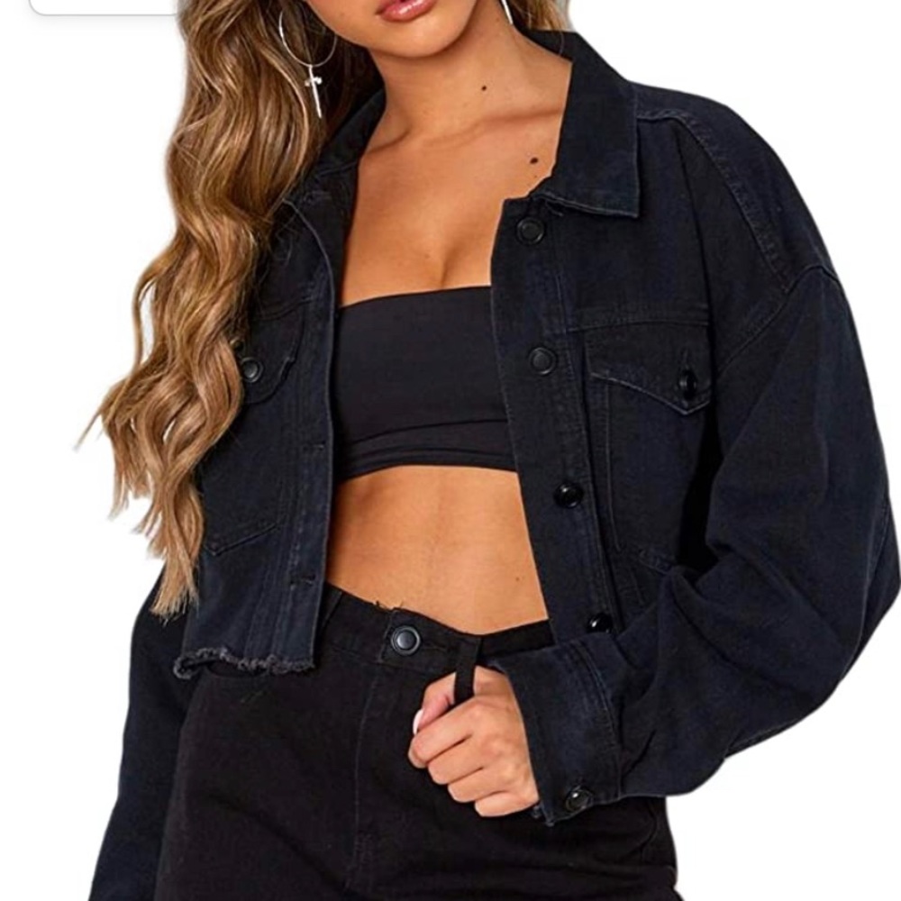 Black cropped jean jacket